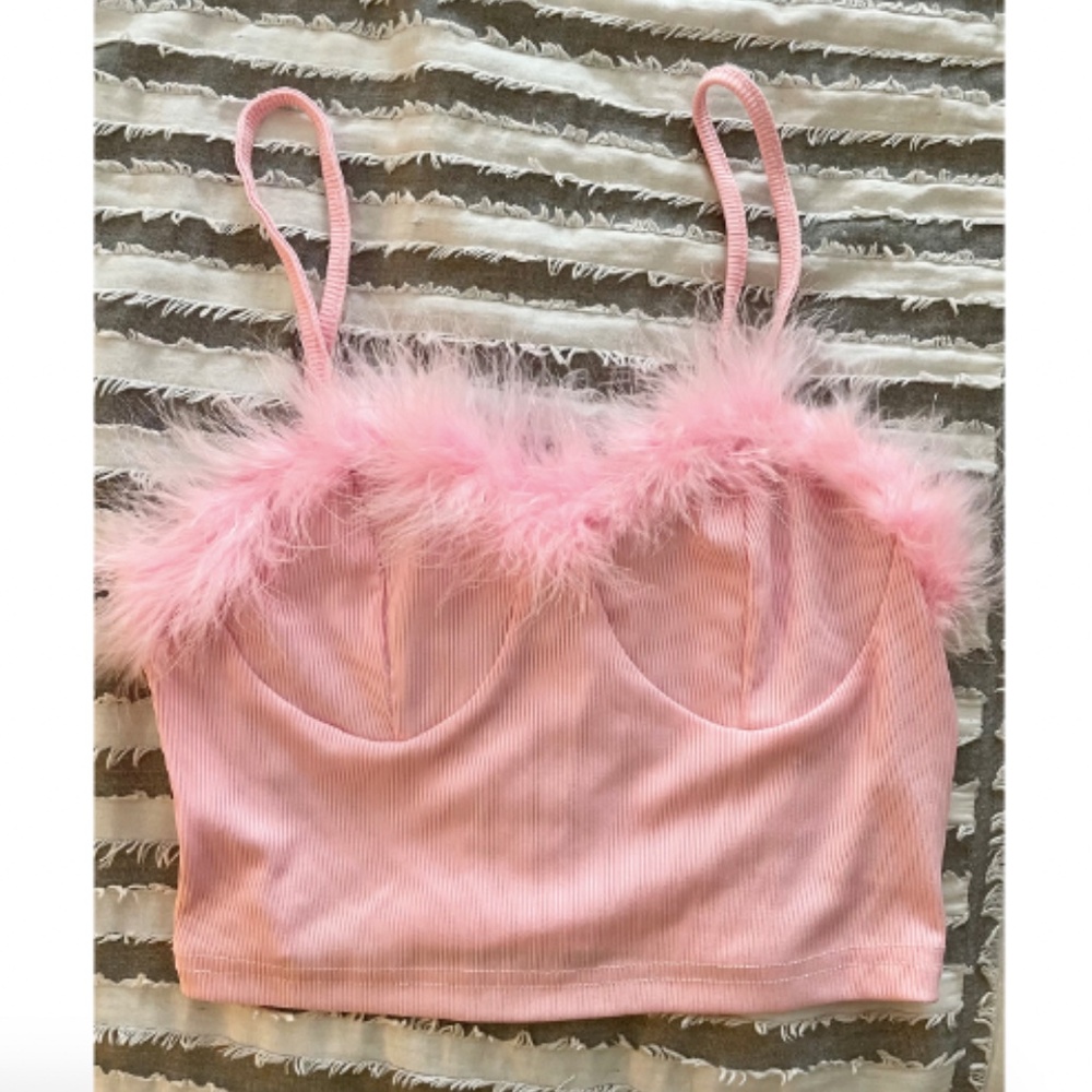Baby Pink Faux Fur Crop Top